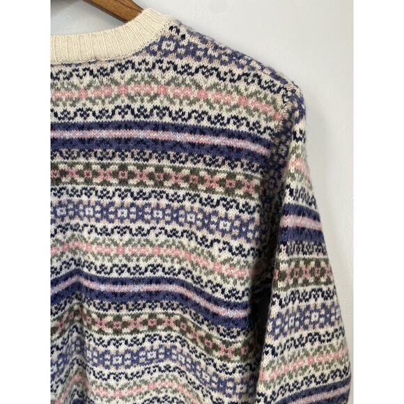 Newton Trading Co 100% Wool Shetland M North Isle Sweater Pink Blue EUC Warm Top - Picture 7 of 9